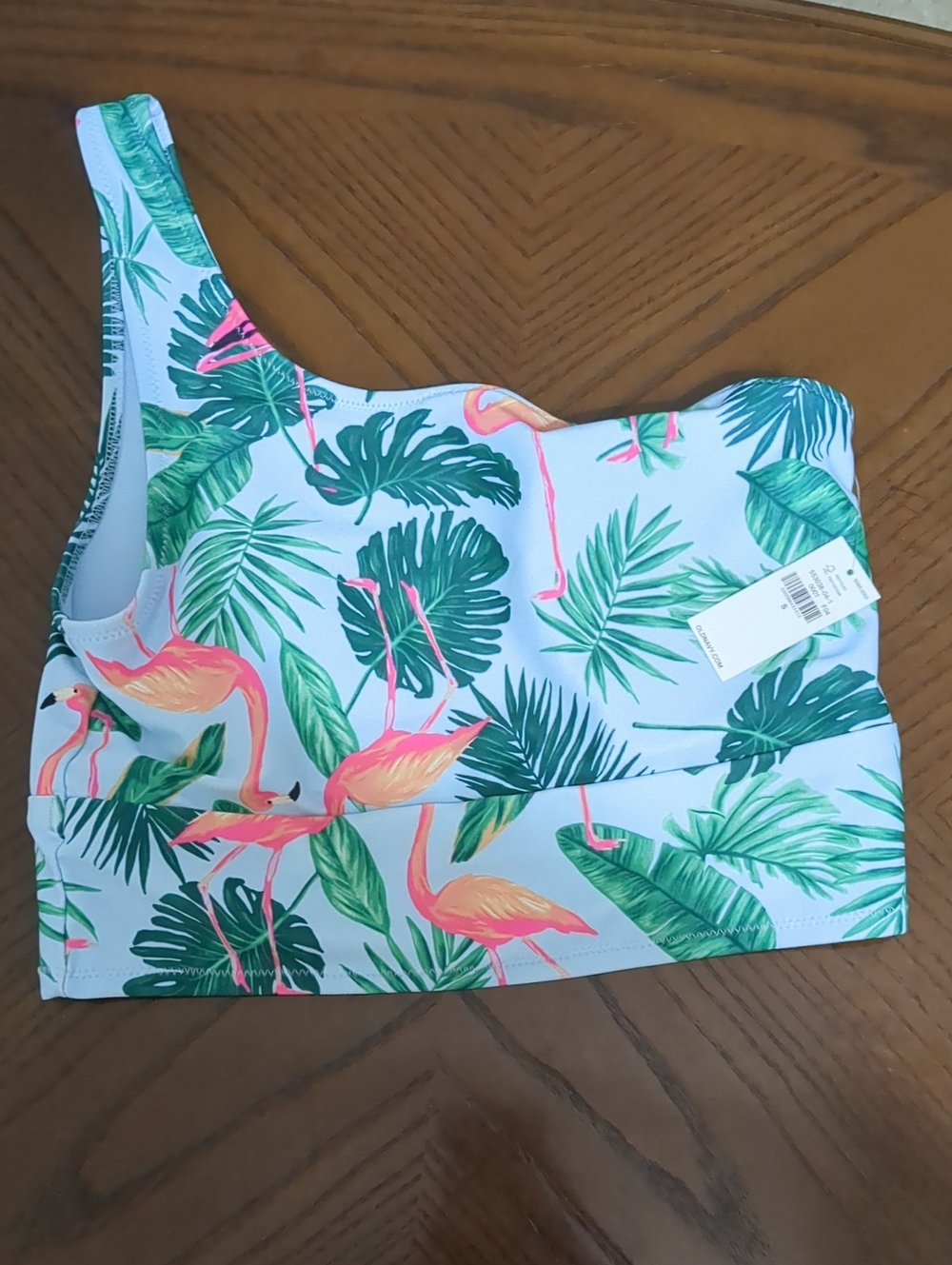 Old Navy Asymmetrical Light Blue Bikini Top with Tropical Trim